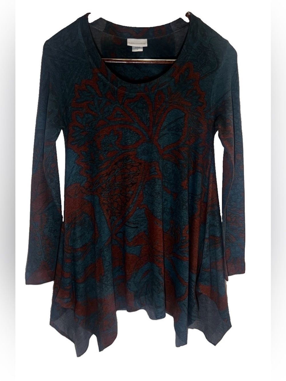 Soft Surroundings S Renaissance Tunic Top Green Floral Lagenlook Asymmetrical - Picture 1 of 7